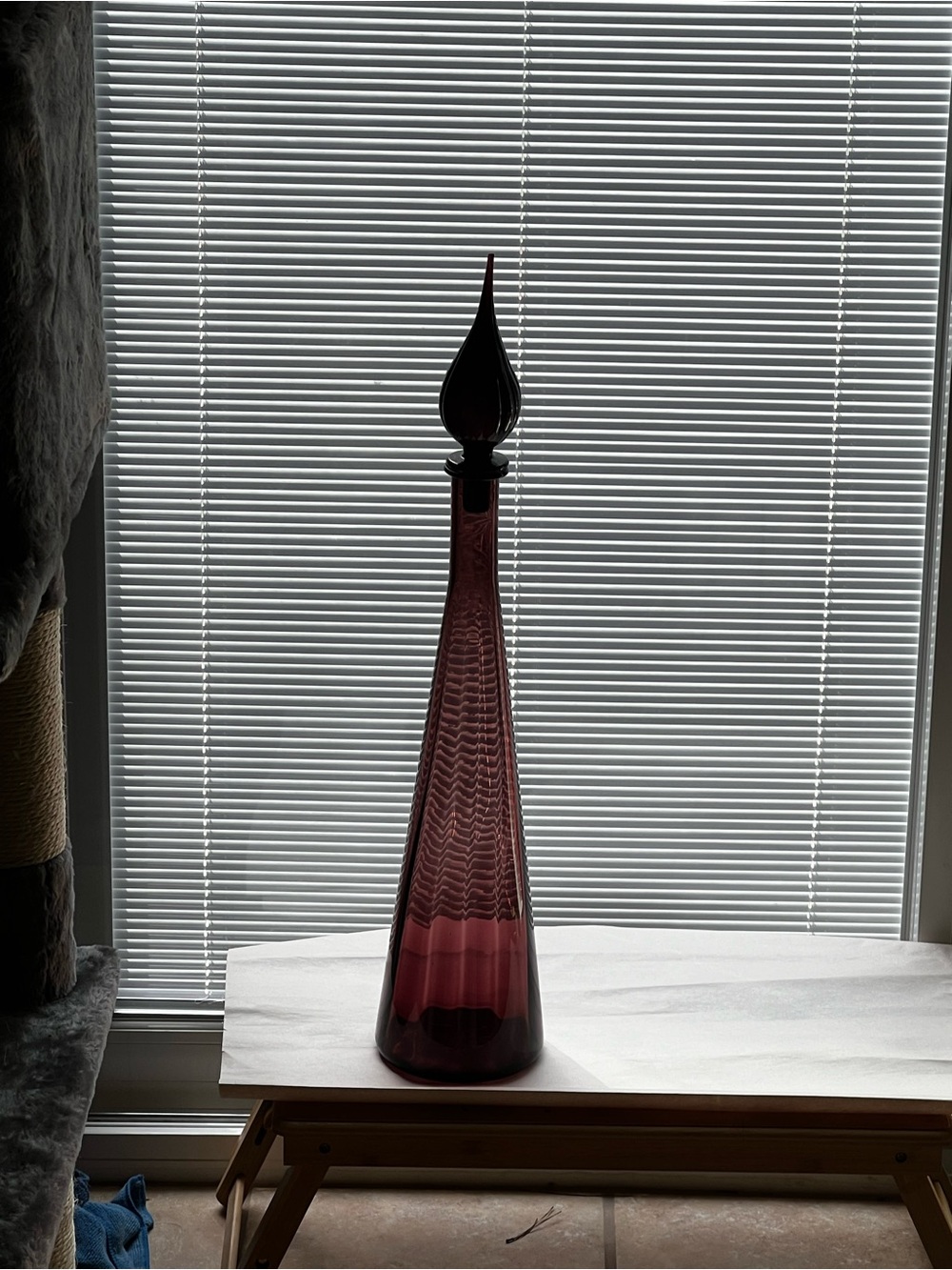 Vintage Empoli Genie Bottle Amethyst / Plum Glass Decorative Bottle 27”